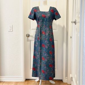 Vintage Handmade Floral Print Asian Inspired Maxi Dress